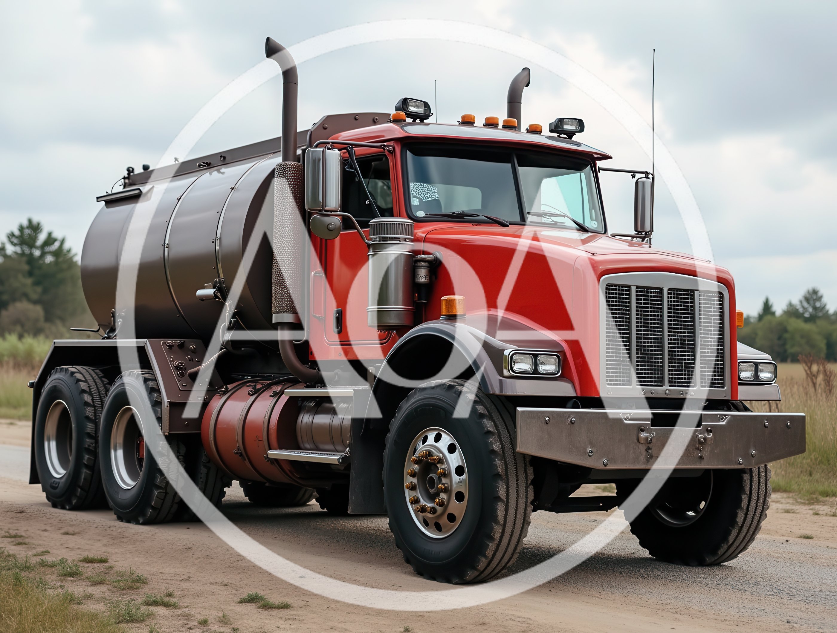 Red Tanker Truck Parked On Rural Dirt Road