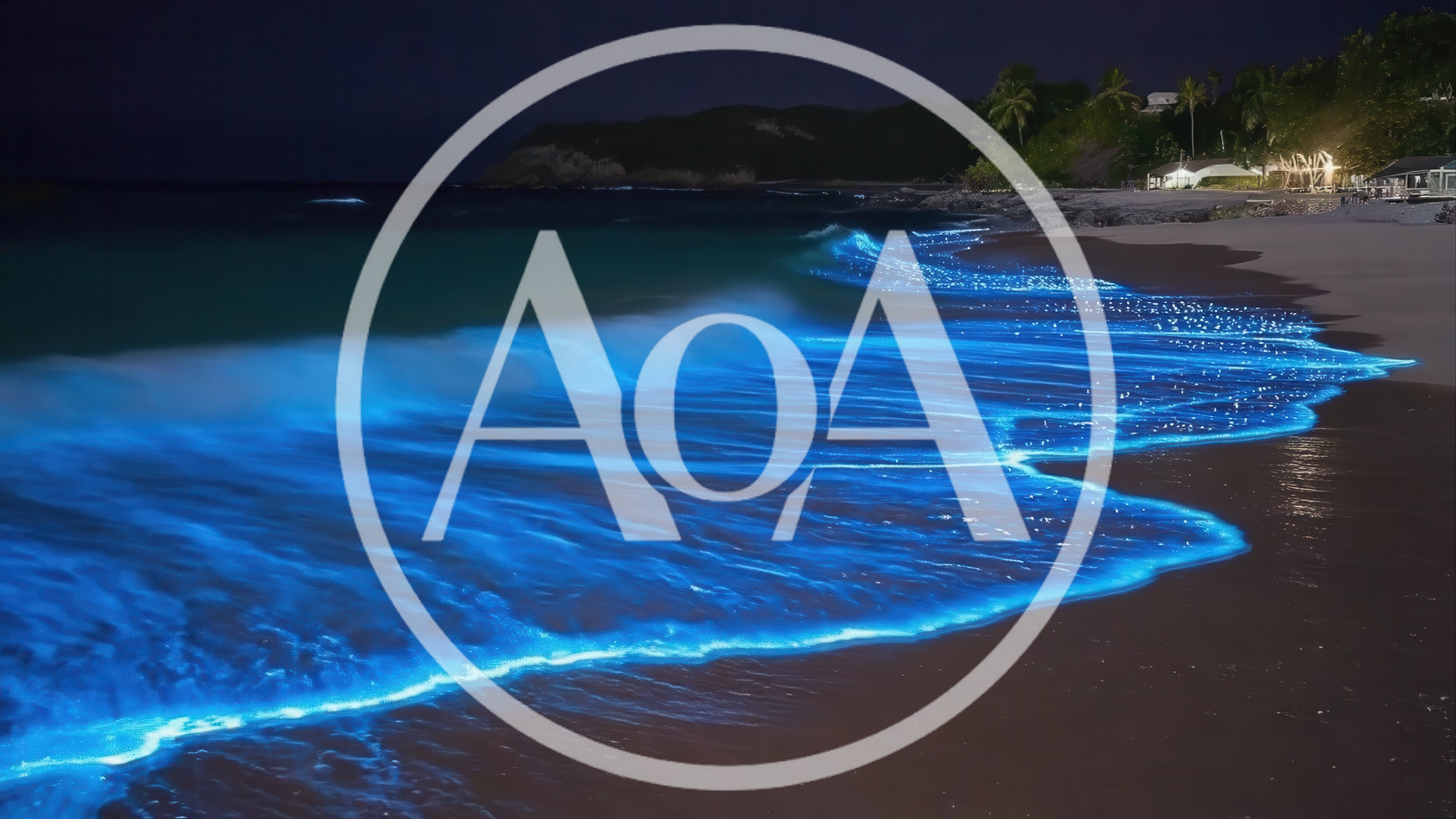 Bioluminescent Waves Crashing on a Tropical Beach at Night