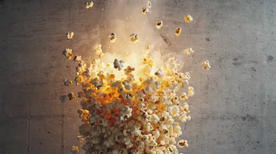 Exploding Popcorn Kernels Against A Concrete Background