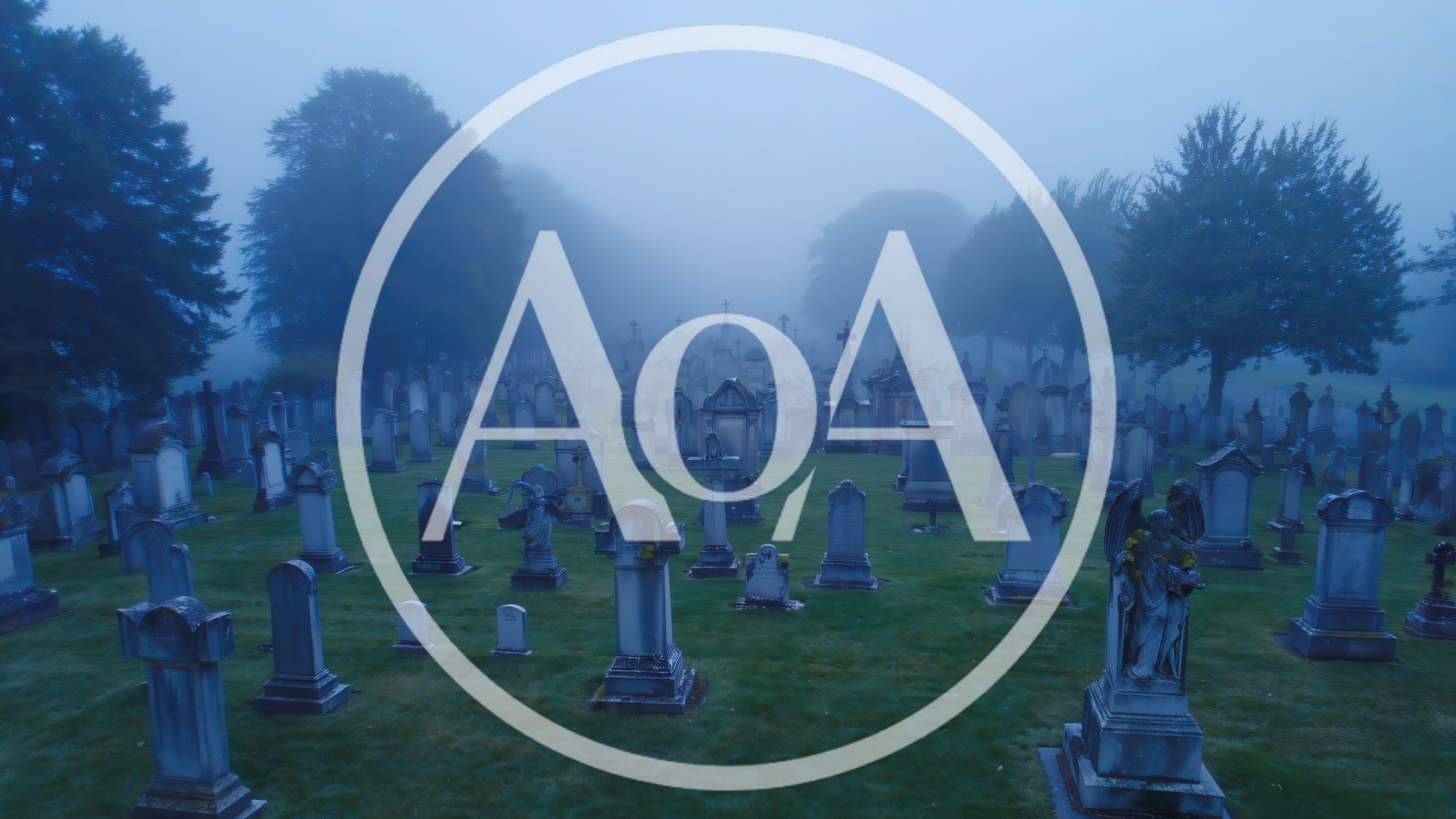 Foggy Cemetery With Ancient Gravestones At Dawn