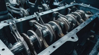 Internal View Of An Industrial Engine Crankshaft Assembly