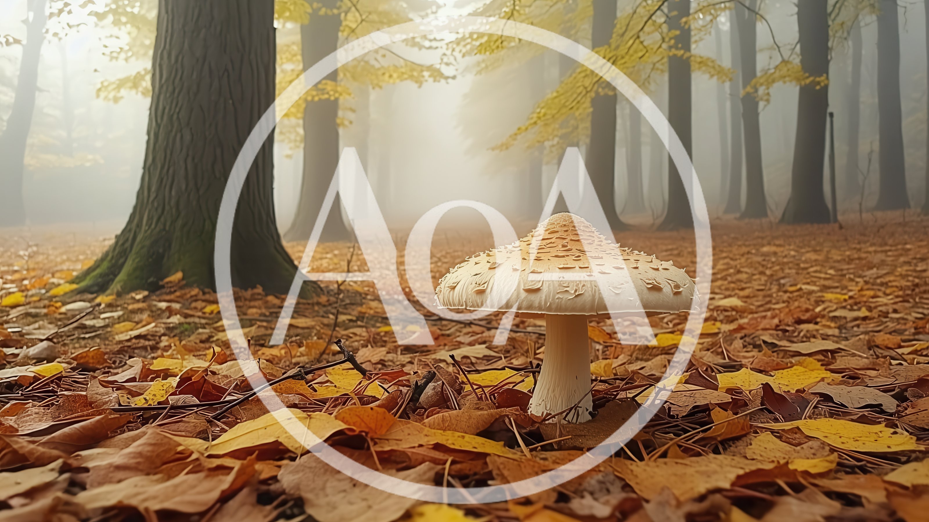 Single Mushroom Growing In A Misty Autumn Forest
