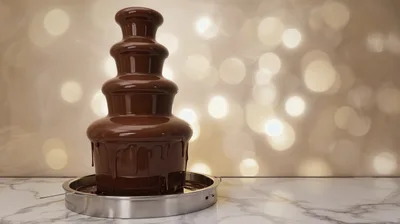 Chocolate Fountain Flowing on Marble Countertop