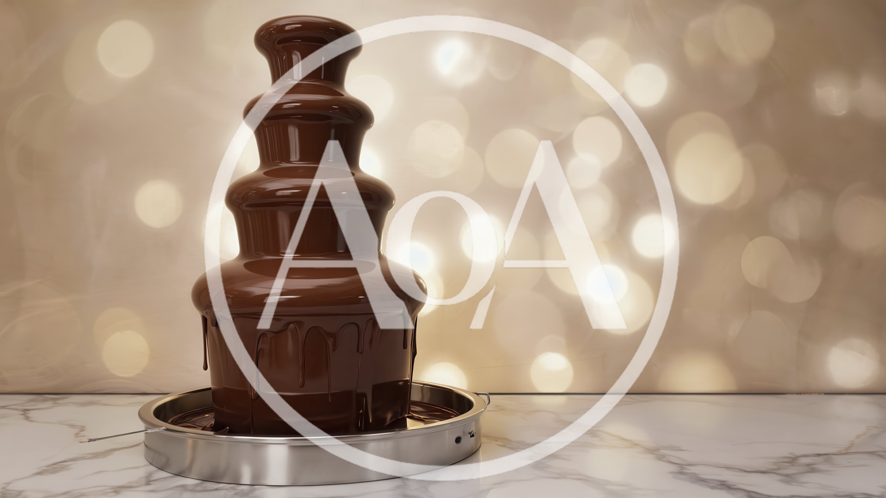 Chocolate Fountain Flowing on Marble Countertop