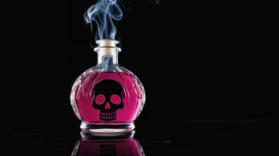 Glass Poison Bottle With Pink Liquid And Skull Icon