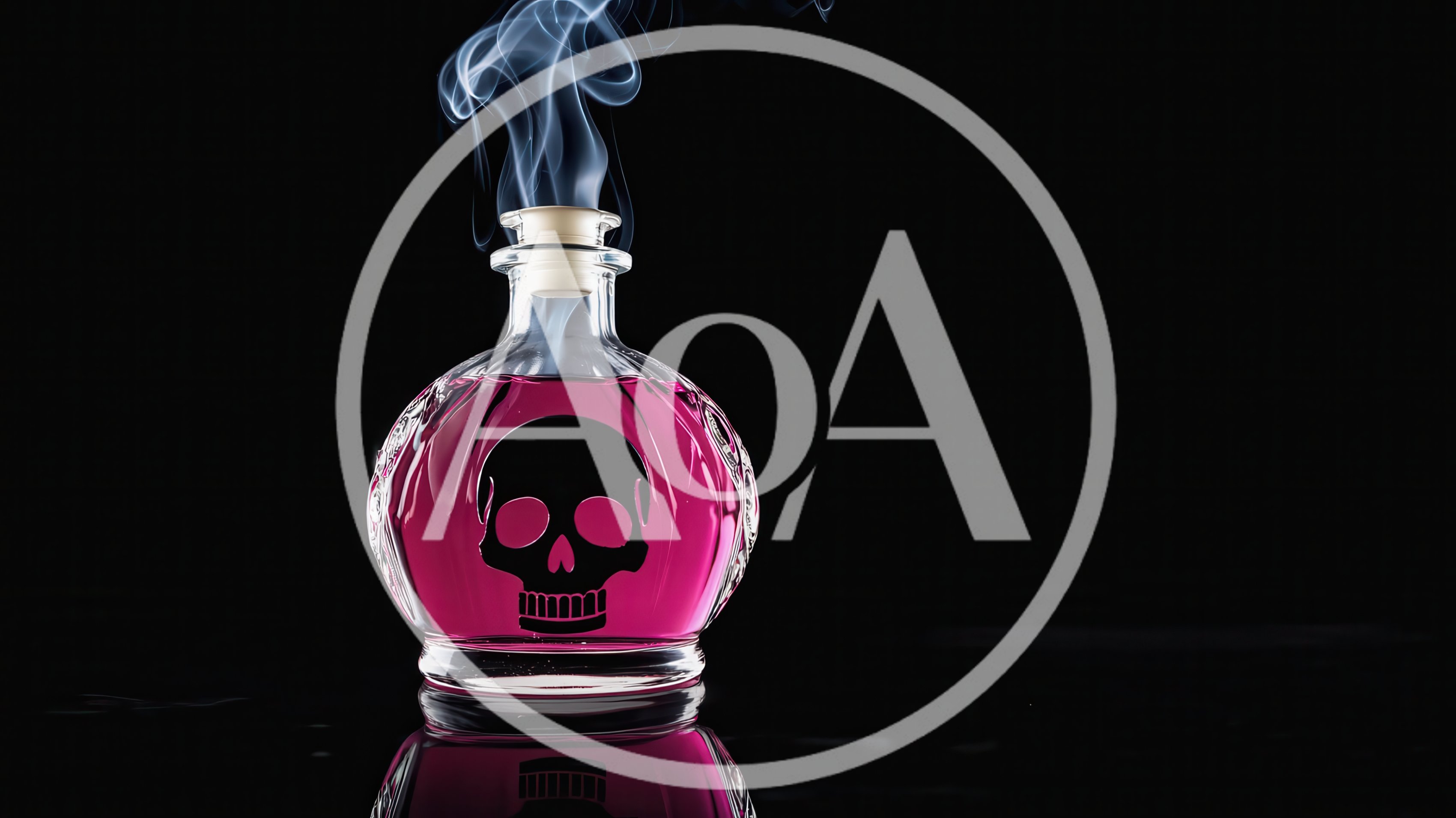 Glass Poison Bottle With Pink Liquid And Skull Icon