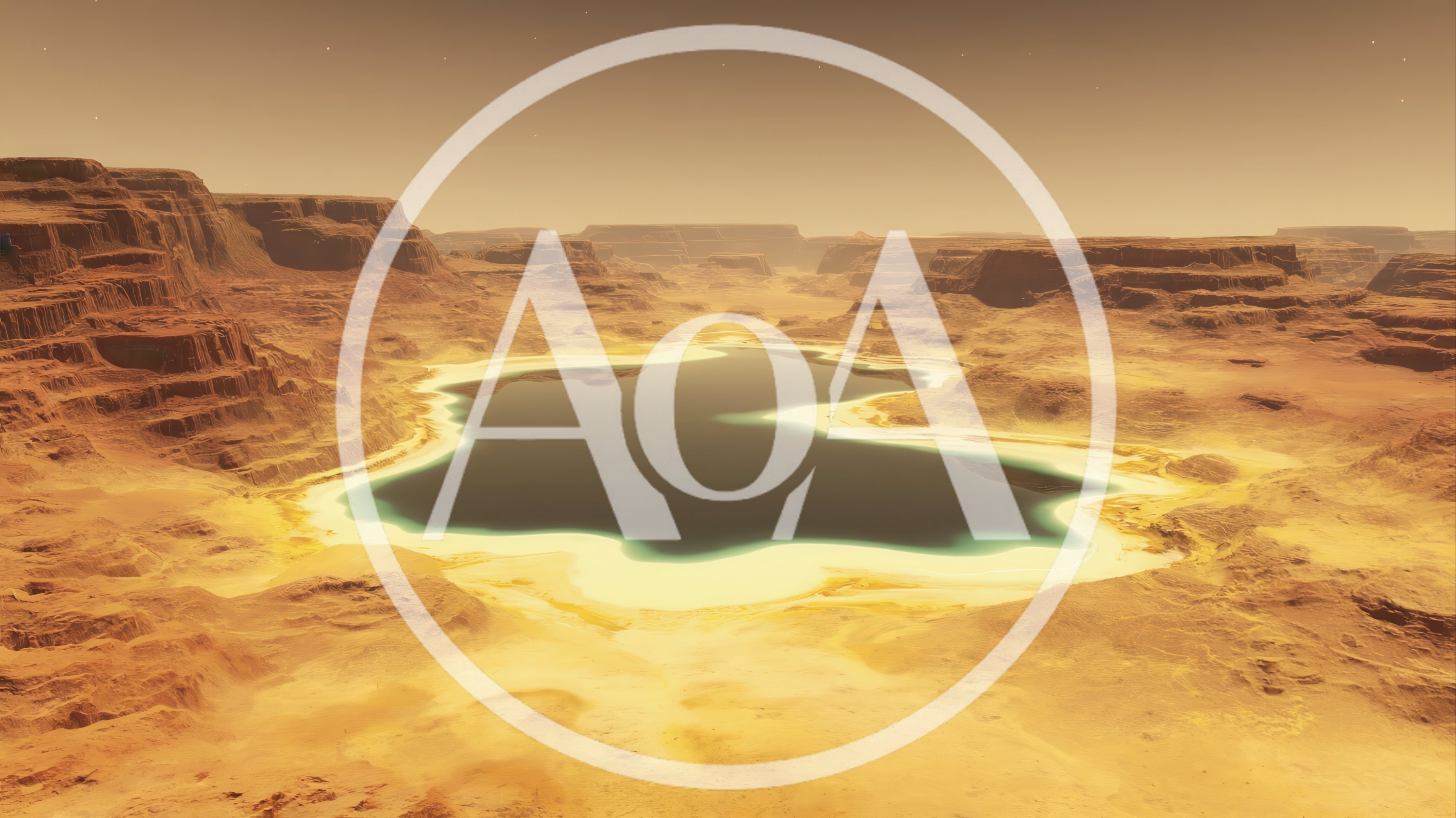 Alien Landscape With A Liquid Lake In A Canyon