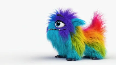 Cute Rainbow Furry Monster Character Standing