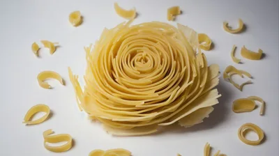 Uncooked Pasta Nest Surrounded By Scattered Pasta Pieces