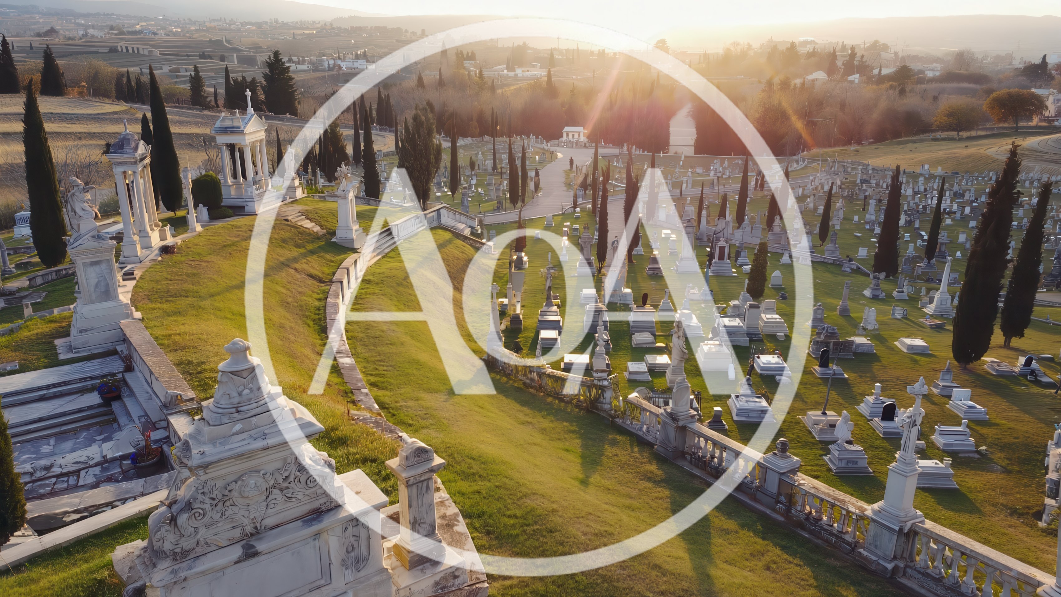 Aerial View Of A Historic Cemetery At Sunset