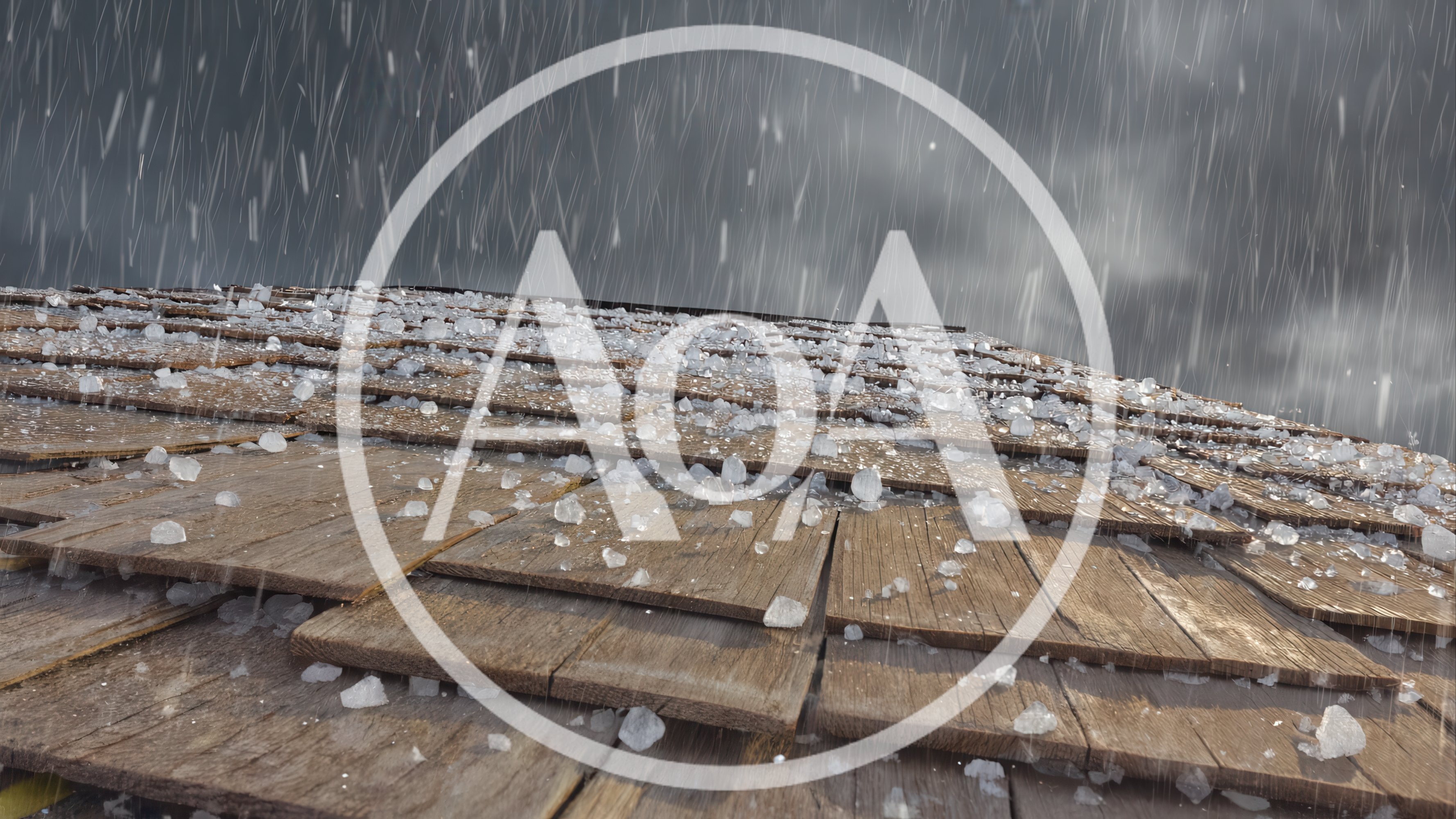 Heavy Hail Storm Falling On Wooden Shingle Roof