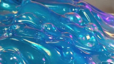 Iridescent Blue Slime Texture With Bubbles