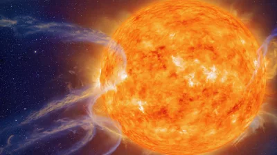 Glowing Sun With Solar Flares In Deep Space
