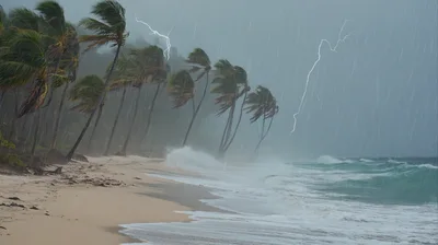 Tropical Beach During A Violent Hurricane Storm