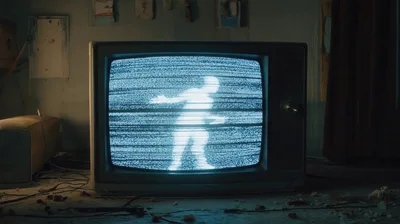 Ghostly Figure Appearing On Vintage Television Screen