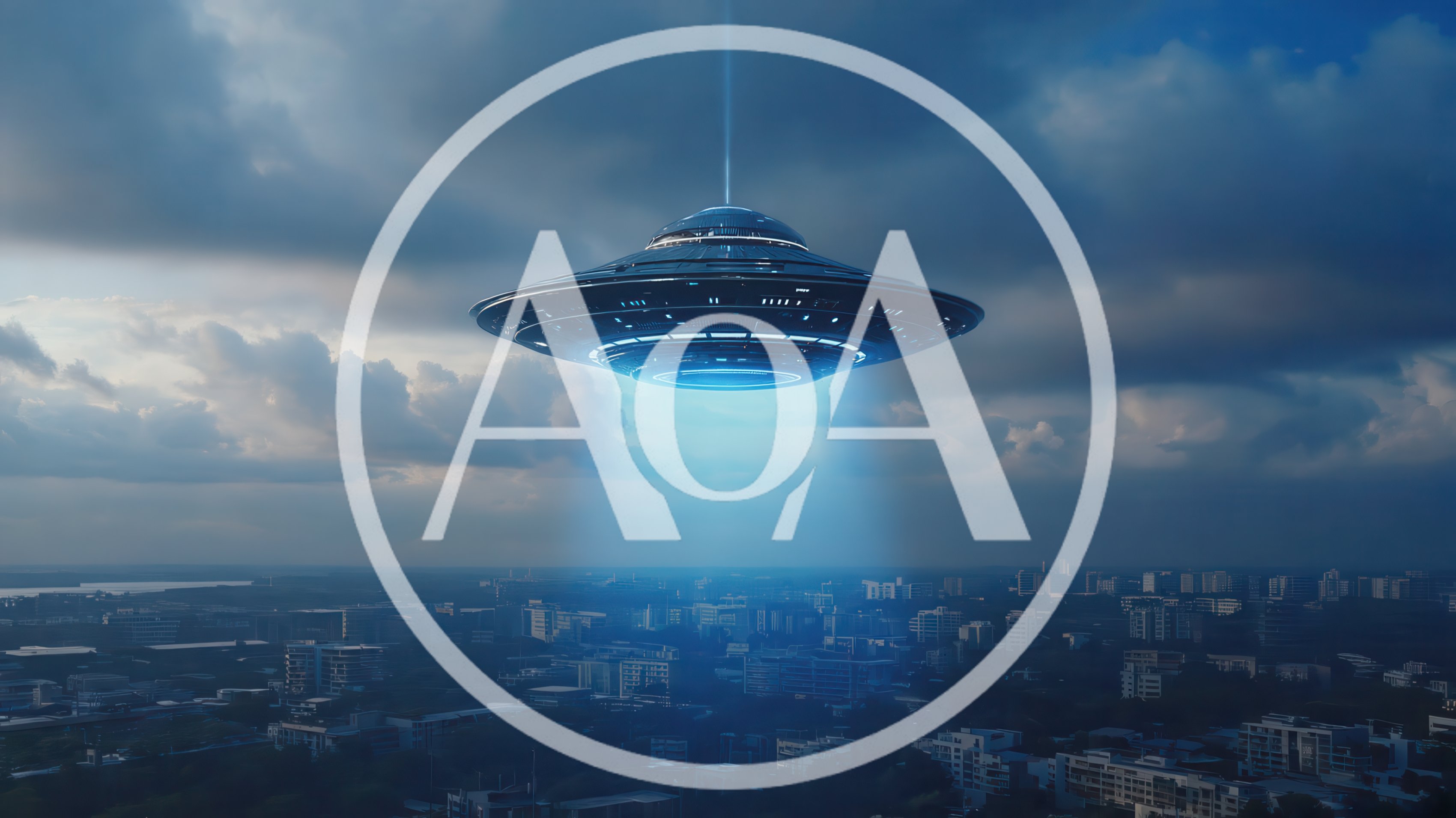 Futuristic UFO Hovering Over A Modern City Skyline