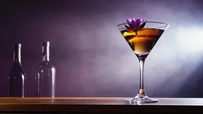 Elegant Martini Glass With Purple Flower Garnish