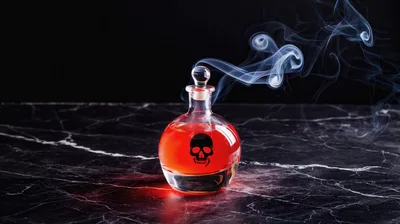 Glass Poison Bottle With Skull Symbol And Rising Smoke