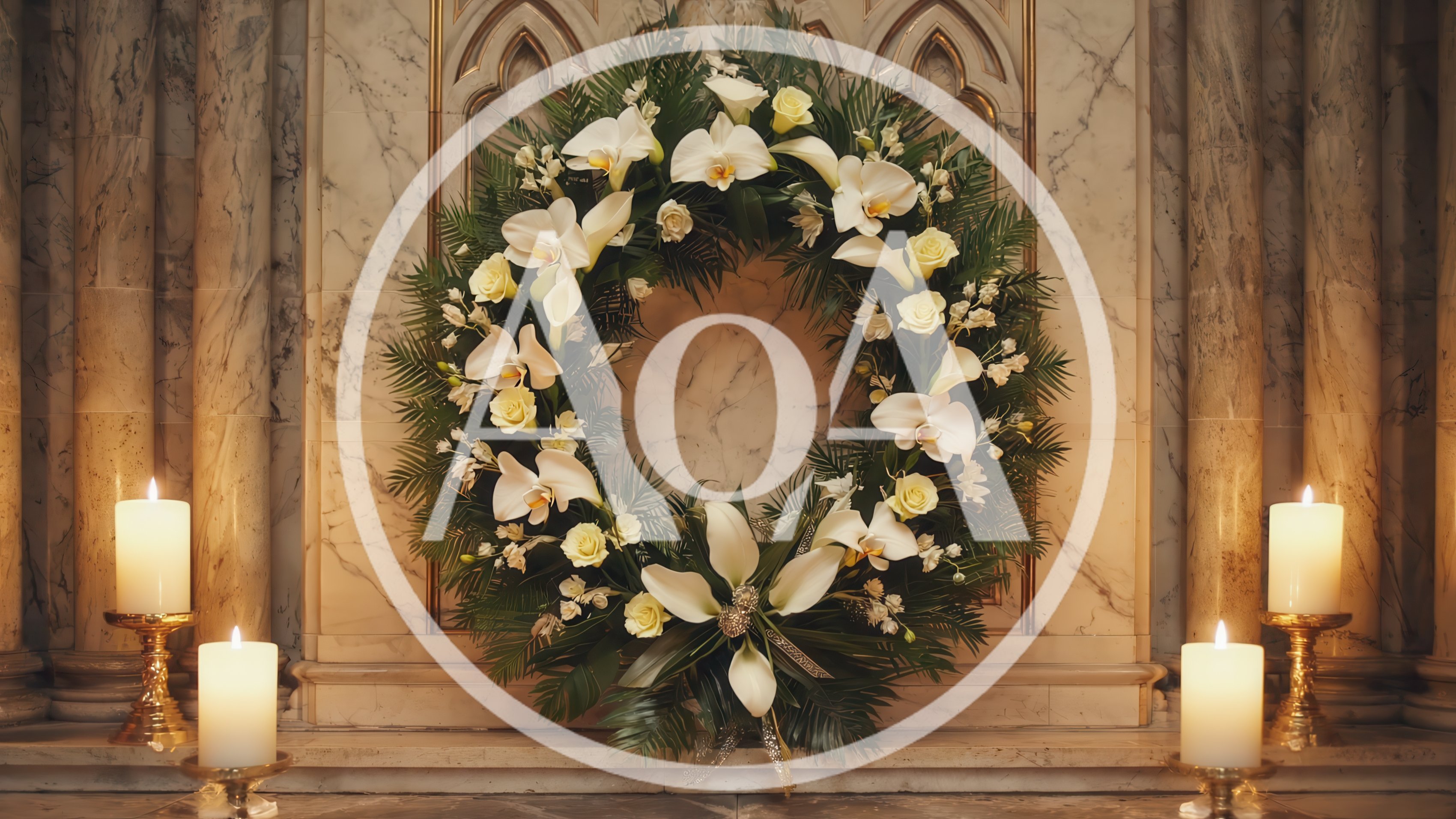 Funeral Wreath With White Flowers And Candles