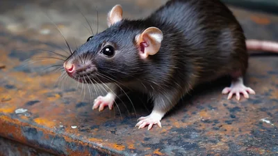 Close Up Of A Dark Brown Rat On Rusty Metal