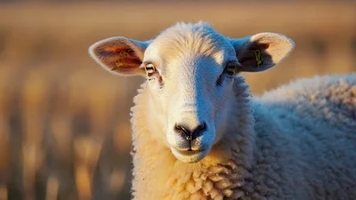 Close Up Portrait Of A White Sheep