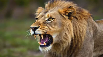 Aggressive Male Lion Roaring In The Wild