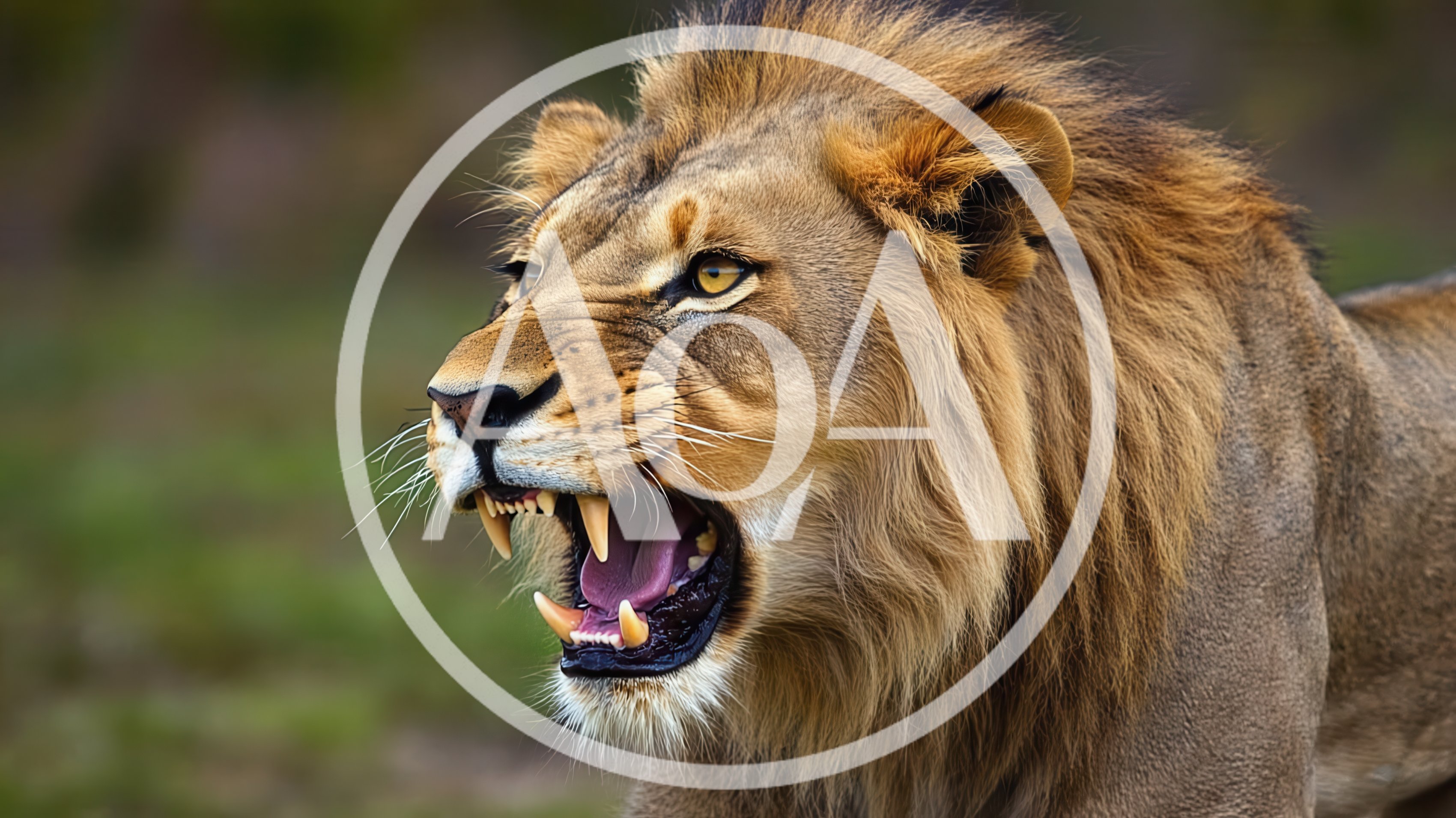 Aggressive Male Lion Roaring In The Wild