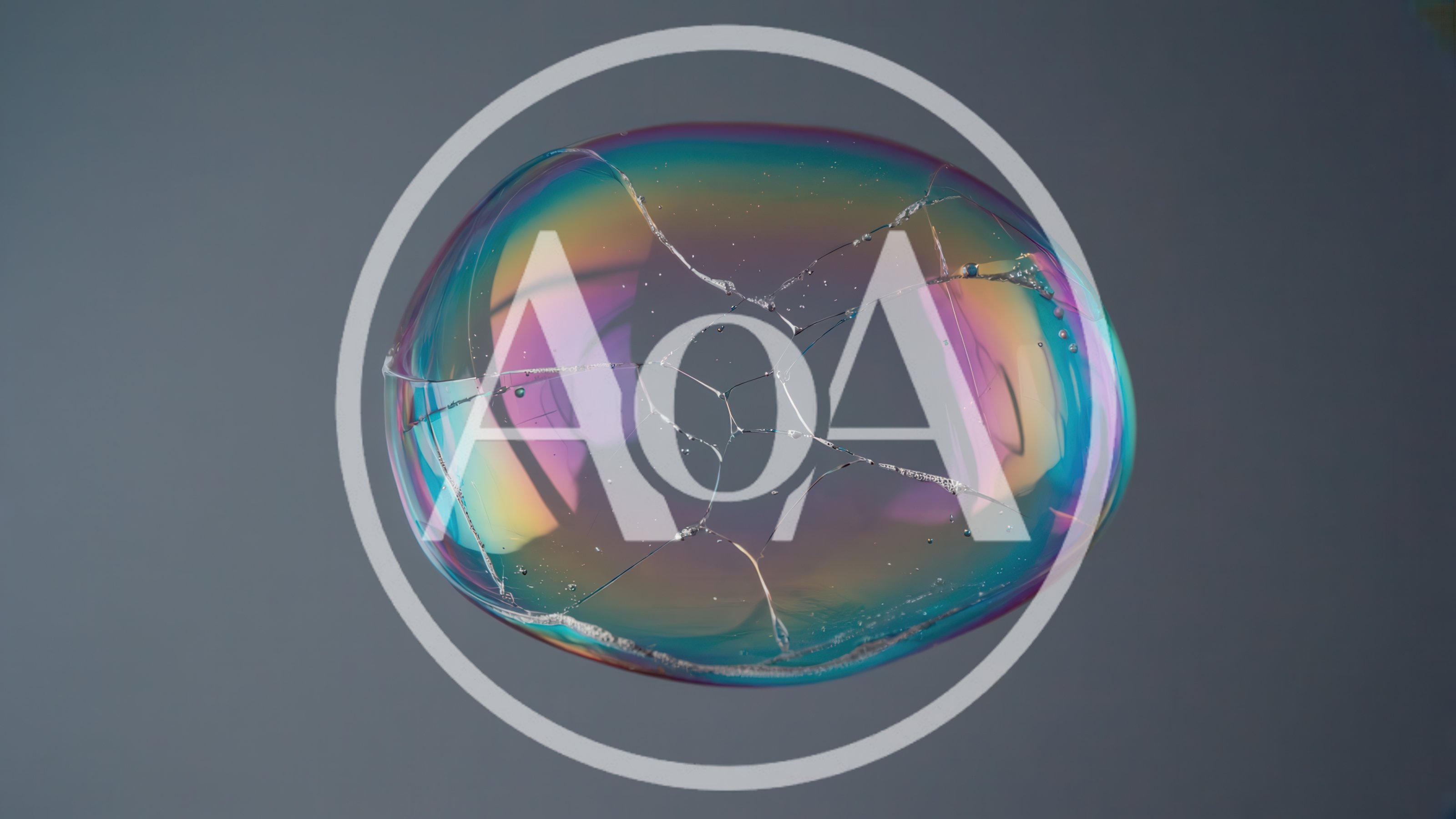 Iridescent Soap Bubble Bursting Against A Grey Background