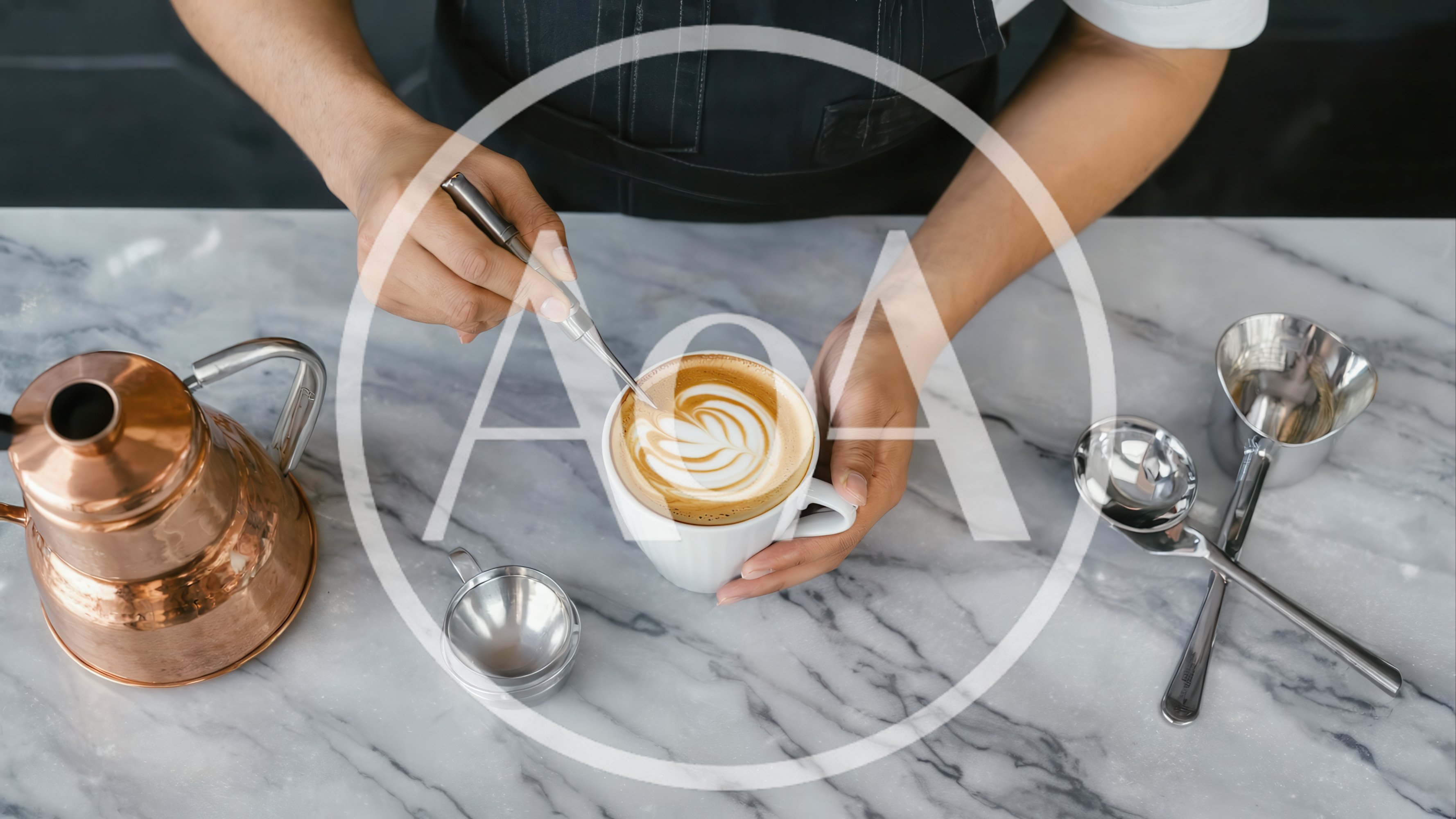 Barista Creating Latte Art With Etching Tool