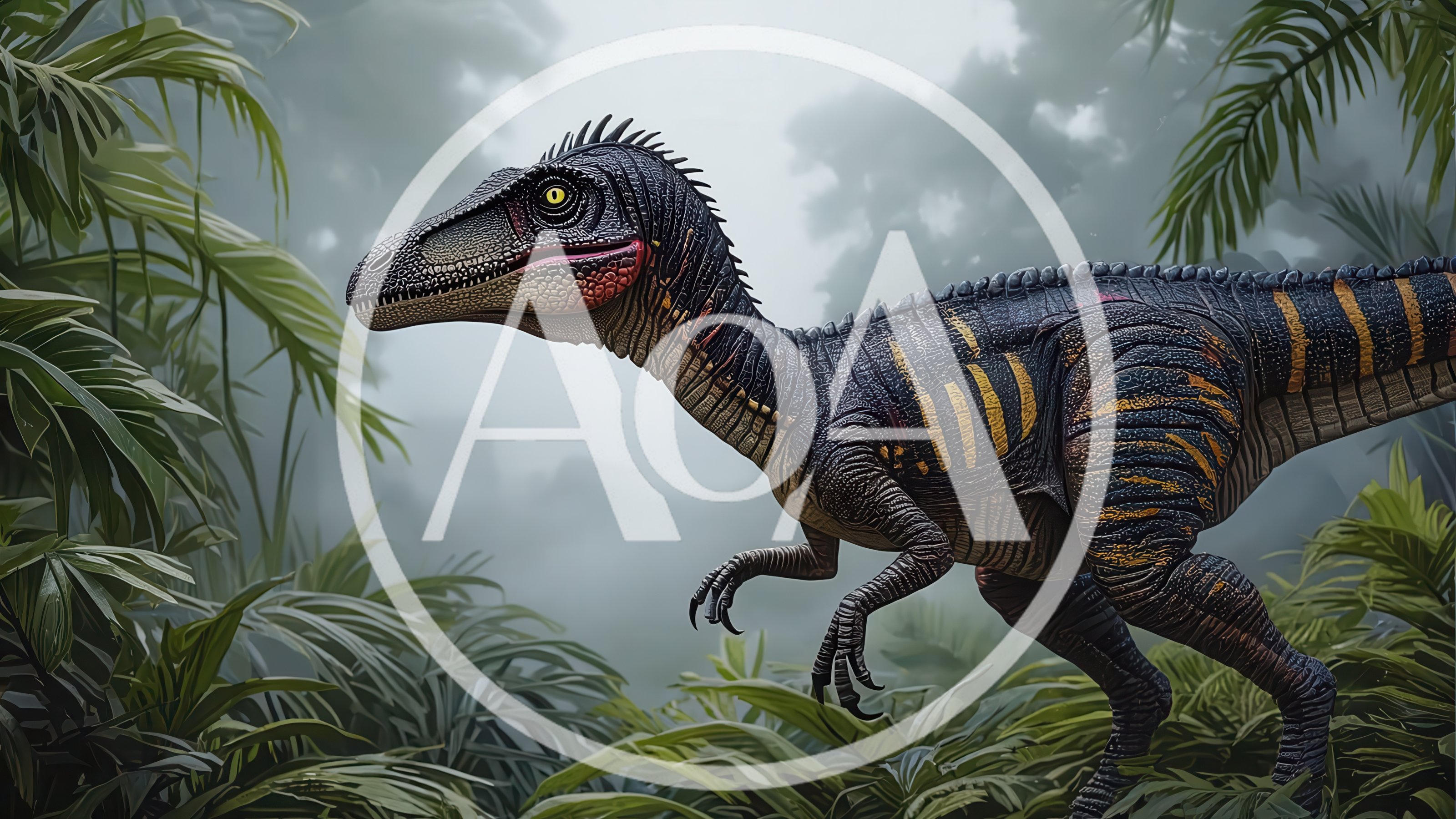 Realistic Velociraptor Standing In A Lush Prehistoric Jungle