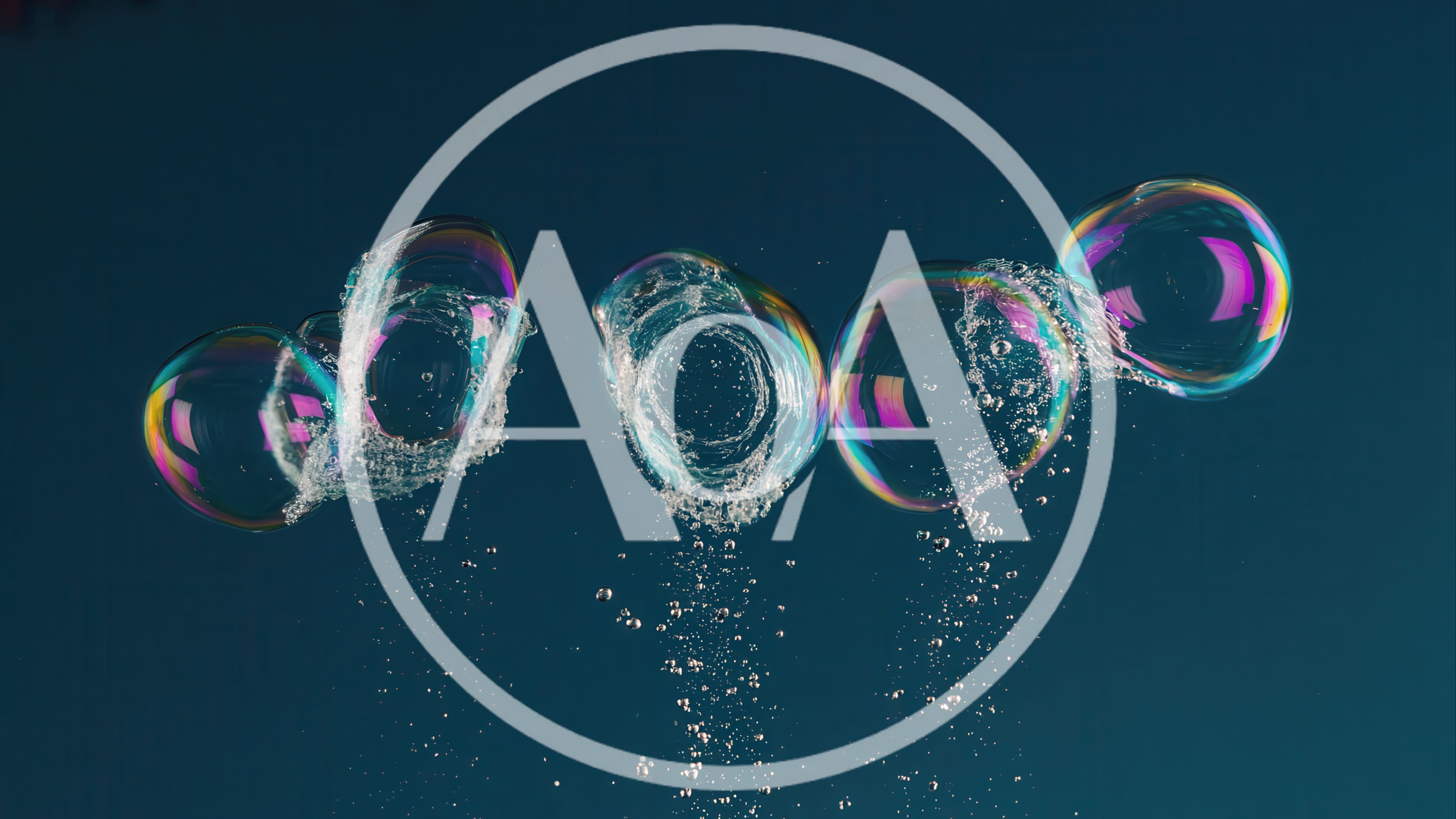 Floating Soap Bubbles With Water Splashes