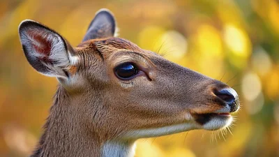 Close Up Portrait Of A Deer In Autumn