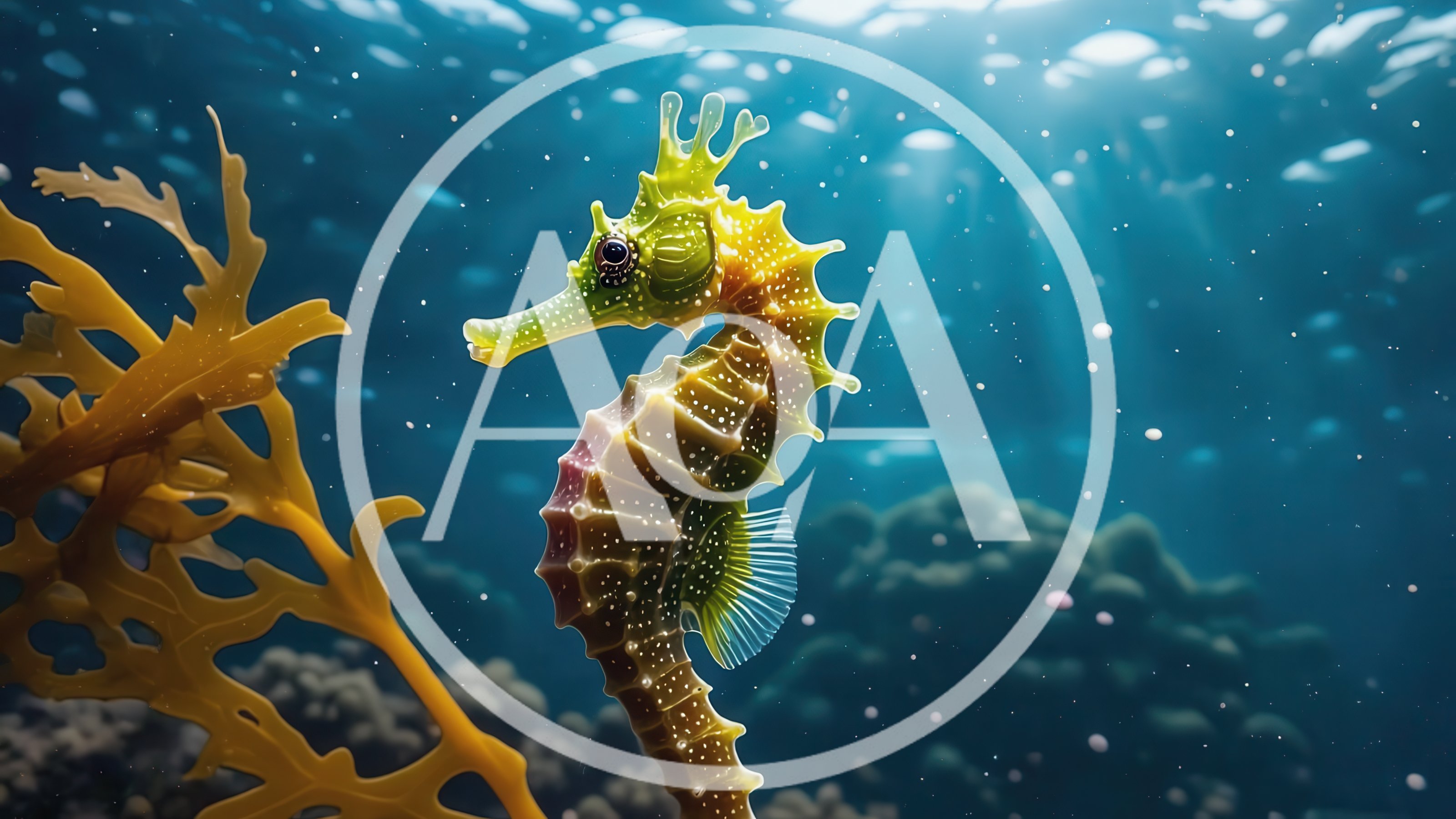 Yellow Seahorse Swimming Near Underwater Seaweed