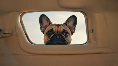French Bulldog Looking Through A Car Window
