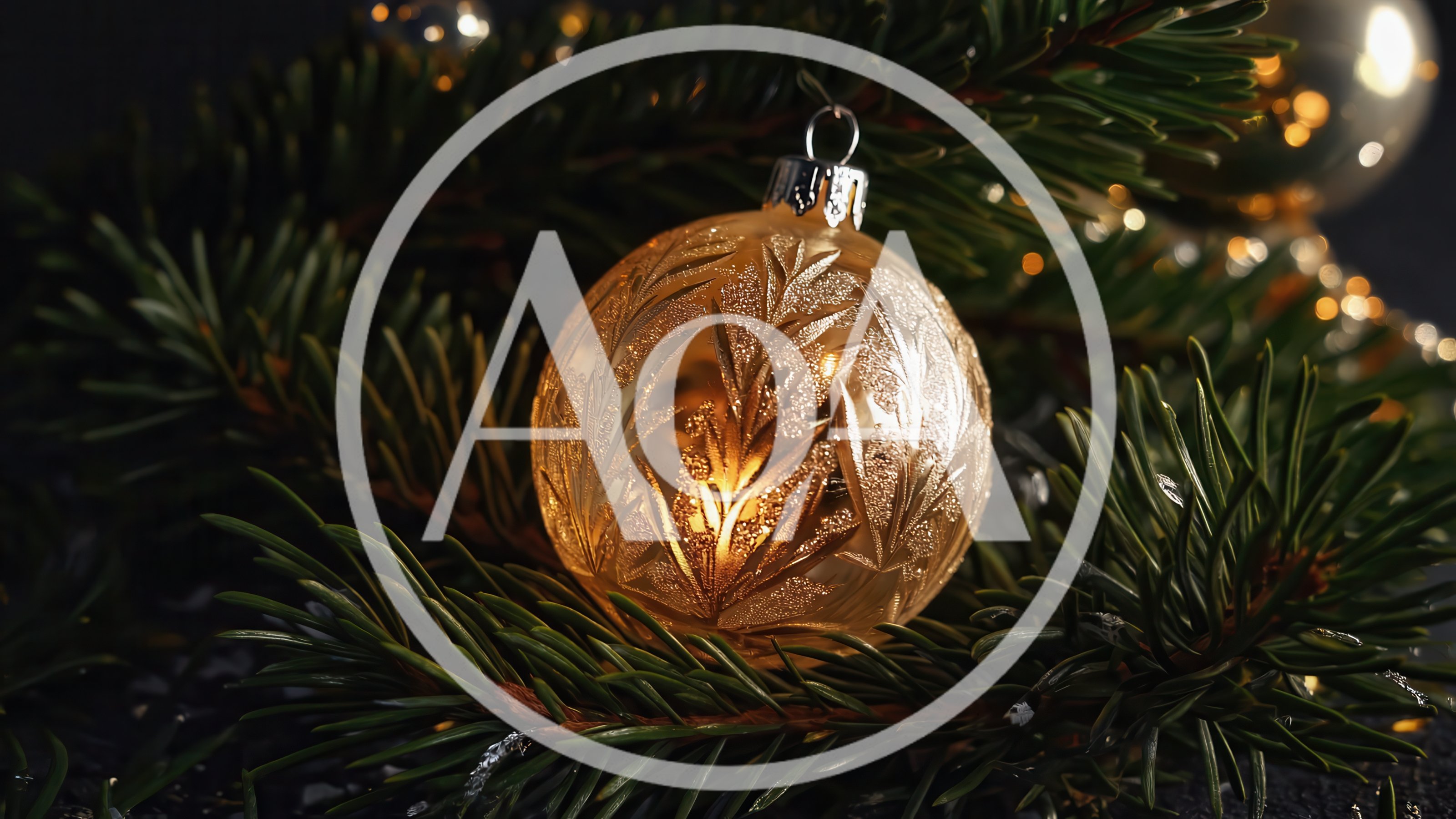 Golden Christmas Ornament Nestled In Pine Branches