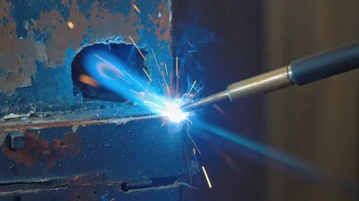 Industrial Metal Welding Process With Bright Sparks
