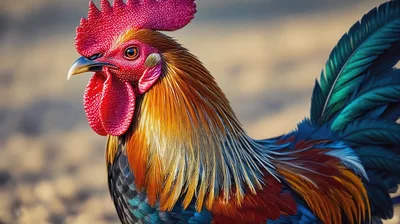 Close Up Portrait Of A Colorful Rooster