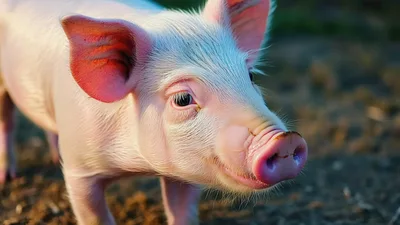 Close Up Portrait Of A Cute Pink Piglet