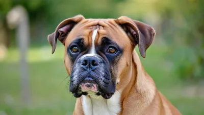 Portrait Of A Boxer Dog In A Park