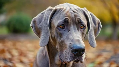 Close Up Portrait Of A Weimaraner Dog