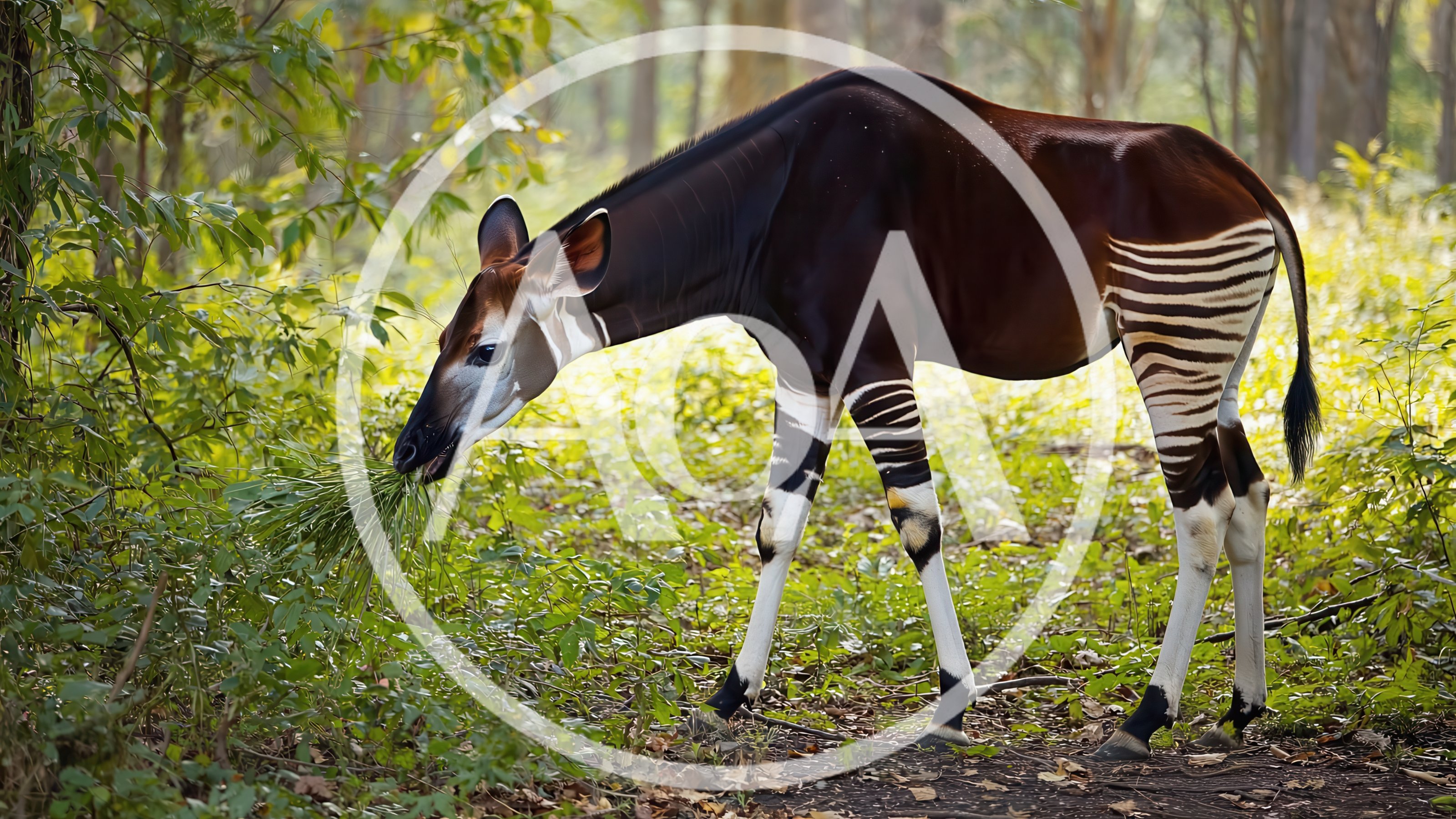 Okapi Grazing in a Lush Forest Setting