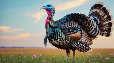 Wild Turkey Standing In A Grassy Meadow