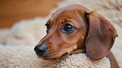 Close Up Portrait Of A Cute Dachshund Puppy
