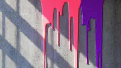 Pink and Purple Paint Drips on Concrete Wall