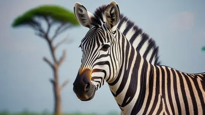 Portrait Of A Zebra In The African Savanna