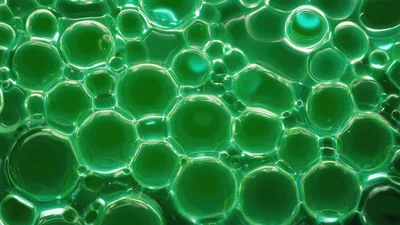 Macro View Of Green Soap Bubbles