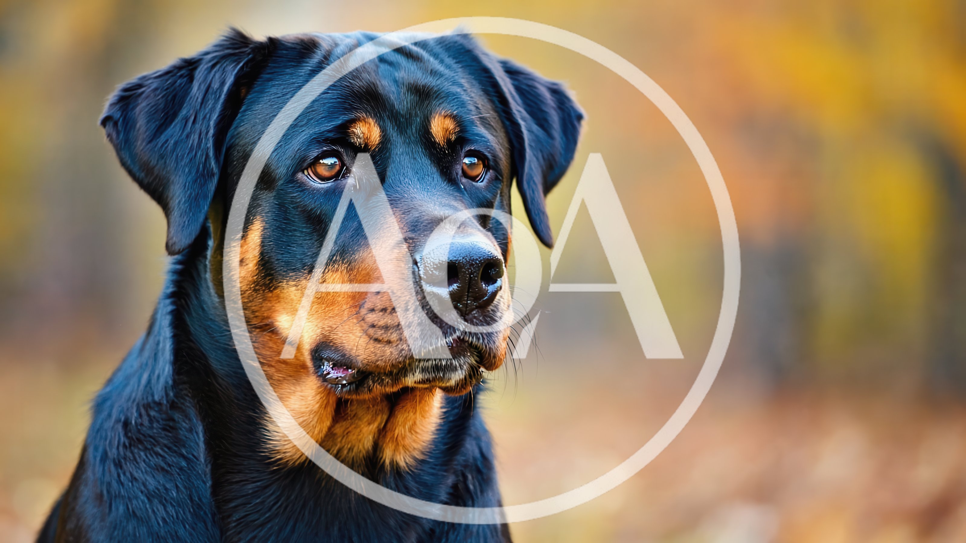 Portrait Of A Rottweiler Dog In Autumn