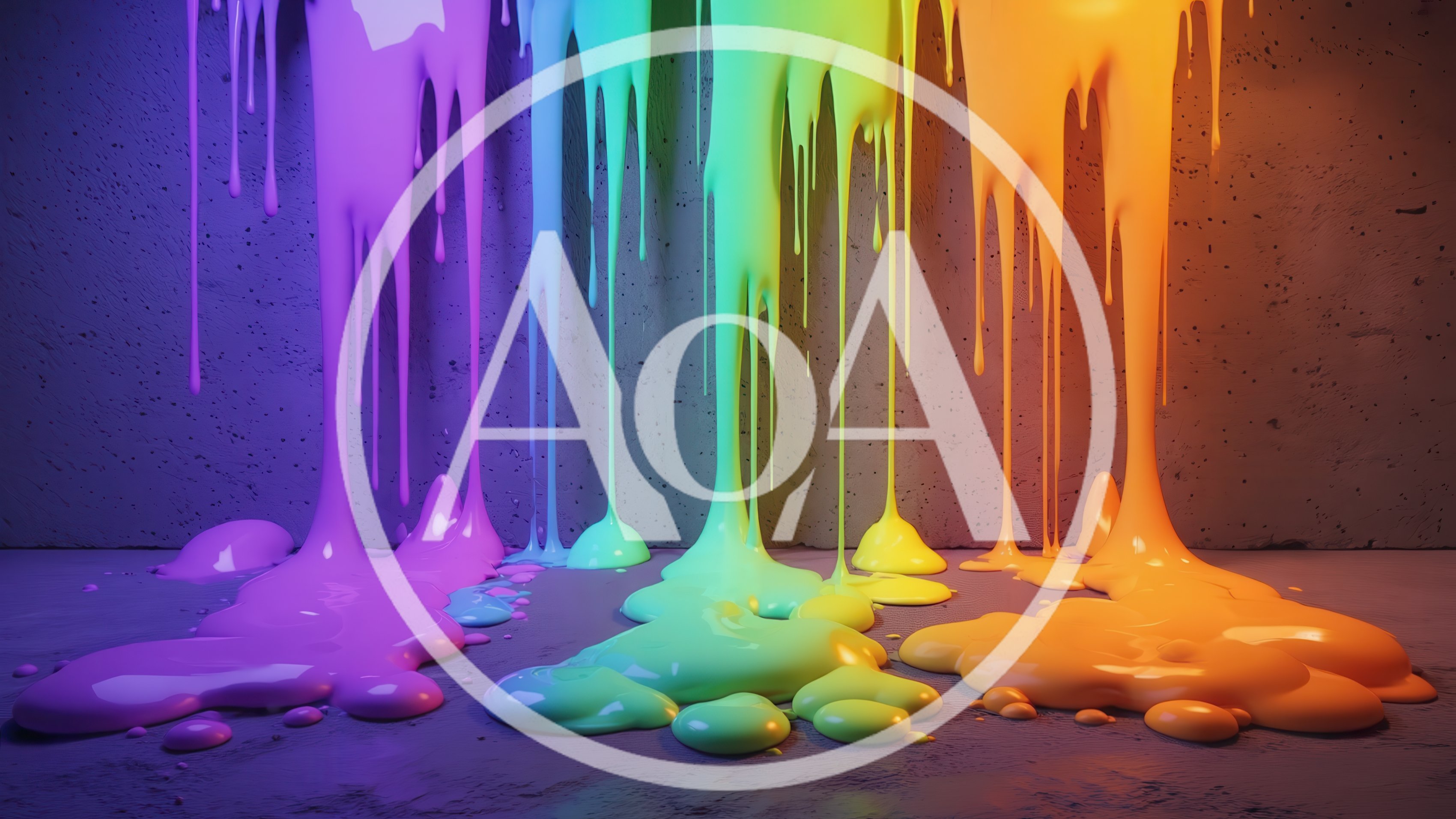 Vibrant Rainbow Paint Drips On Concrete Wall