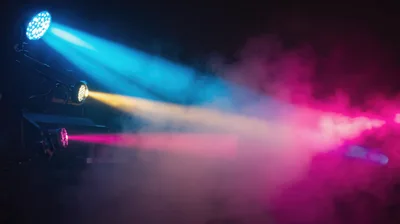 Stage Lighting Beams With Colorful Smoke Effects