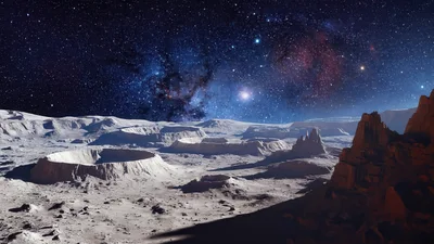 Lunar Landscape With Craters And Milky Way Galaxy